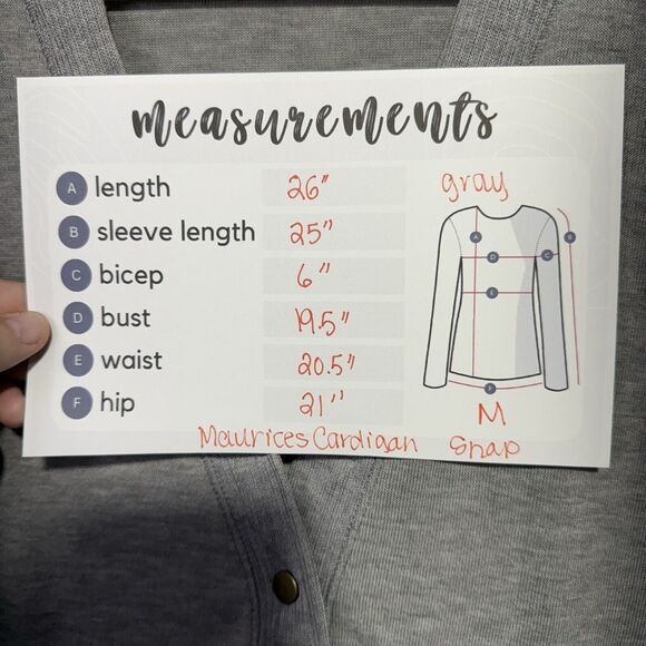 Maurices Gray Snap-Front Cardigan Women’s Size Medium - Picture 7 of 7